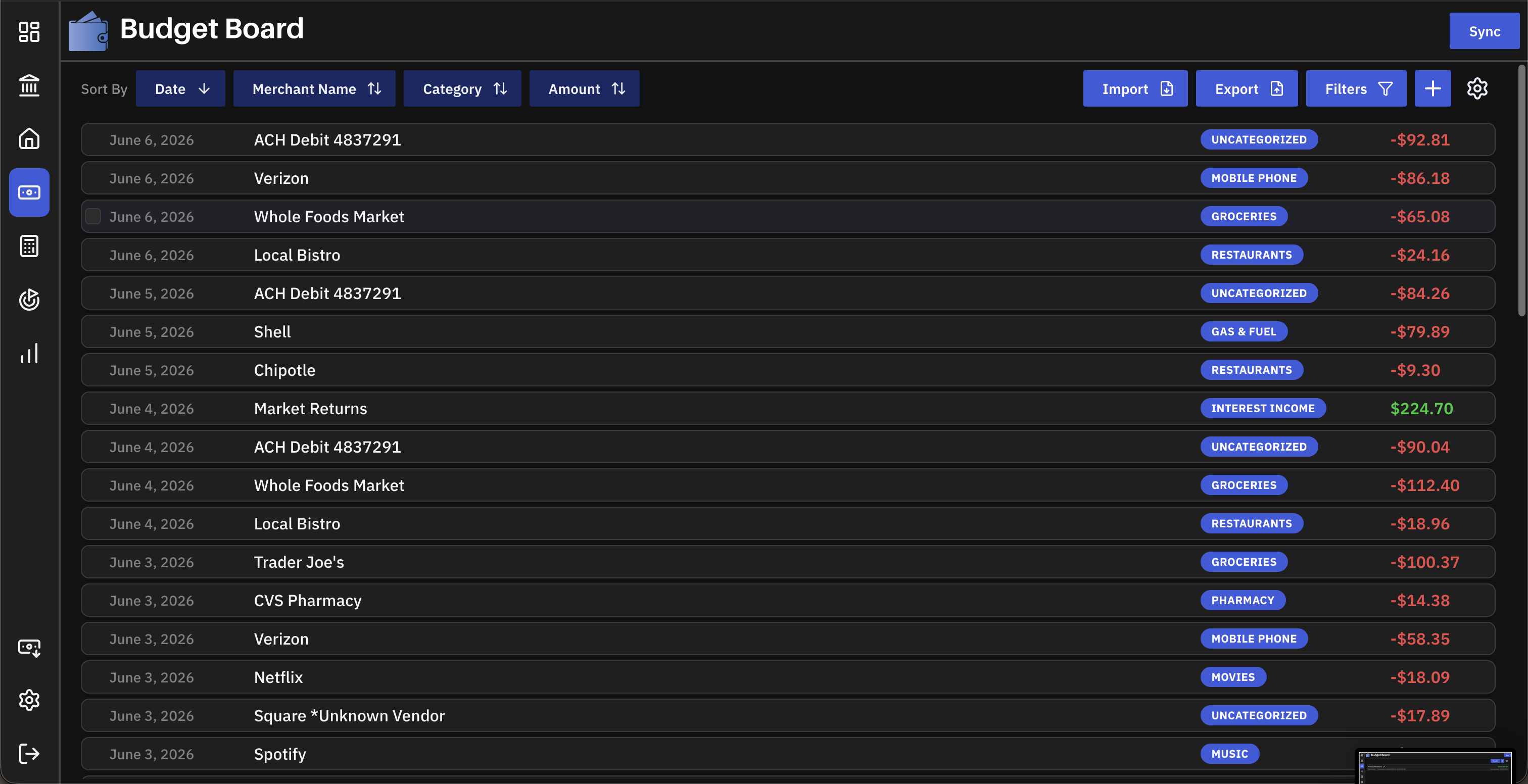 Budget Board screenshot