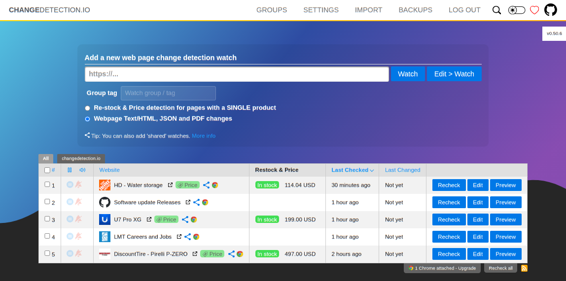 changedetection.io screenshot