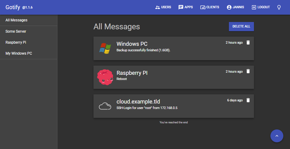 Gotify screenshot