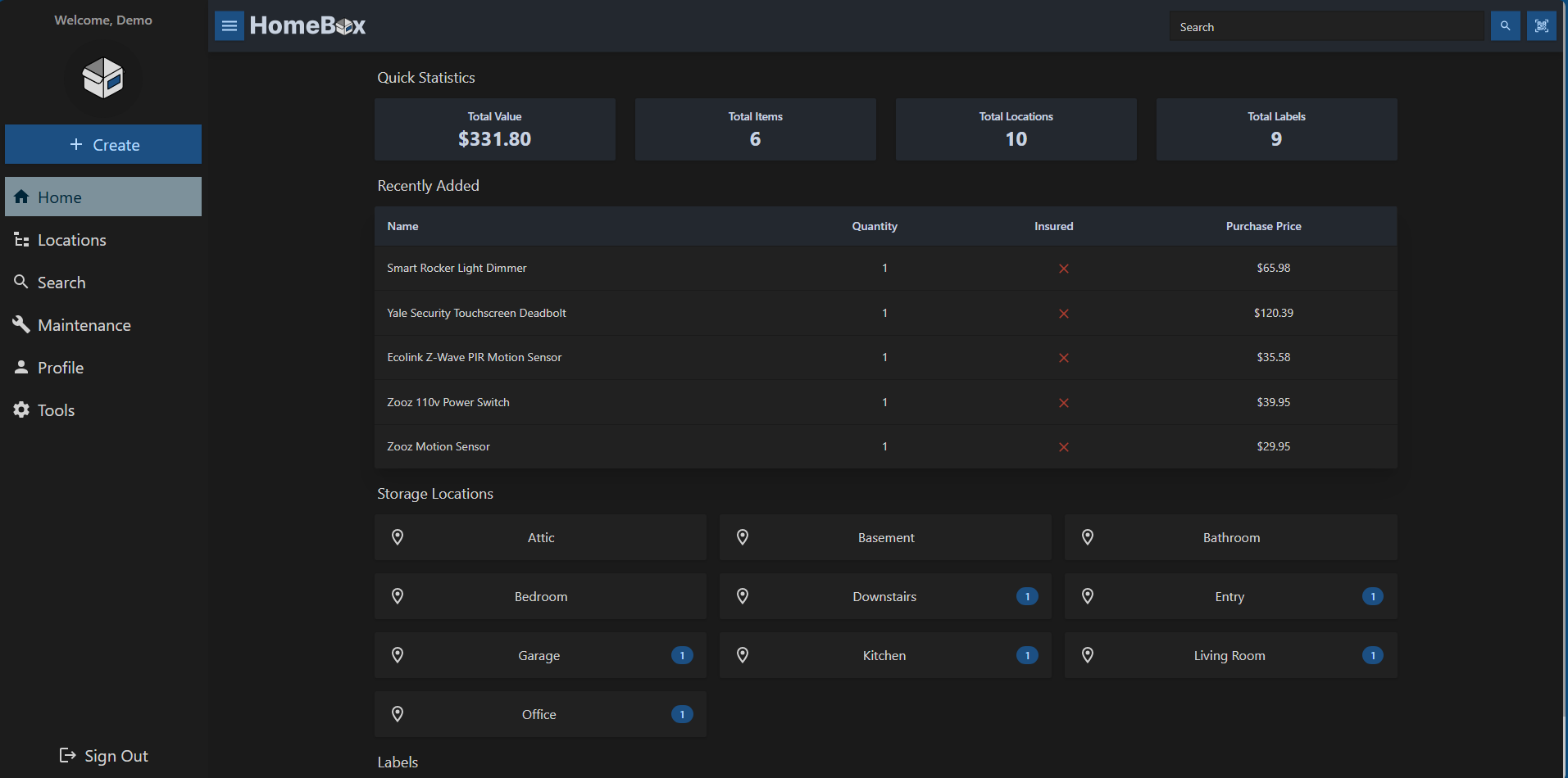 HomeBox screenshot