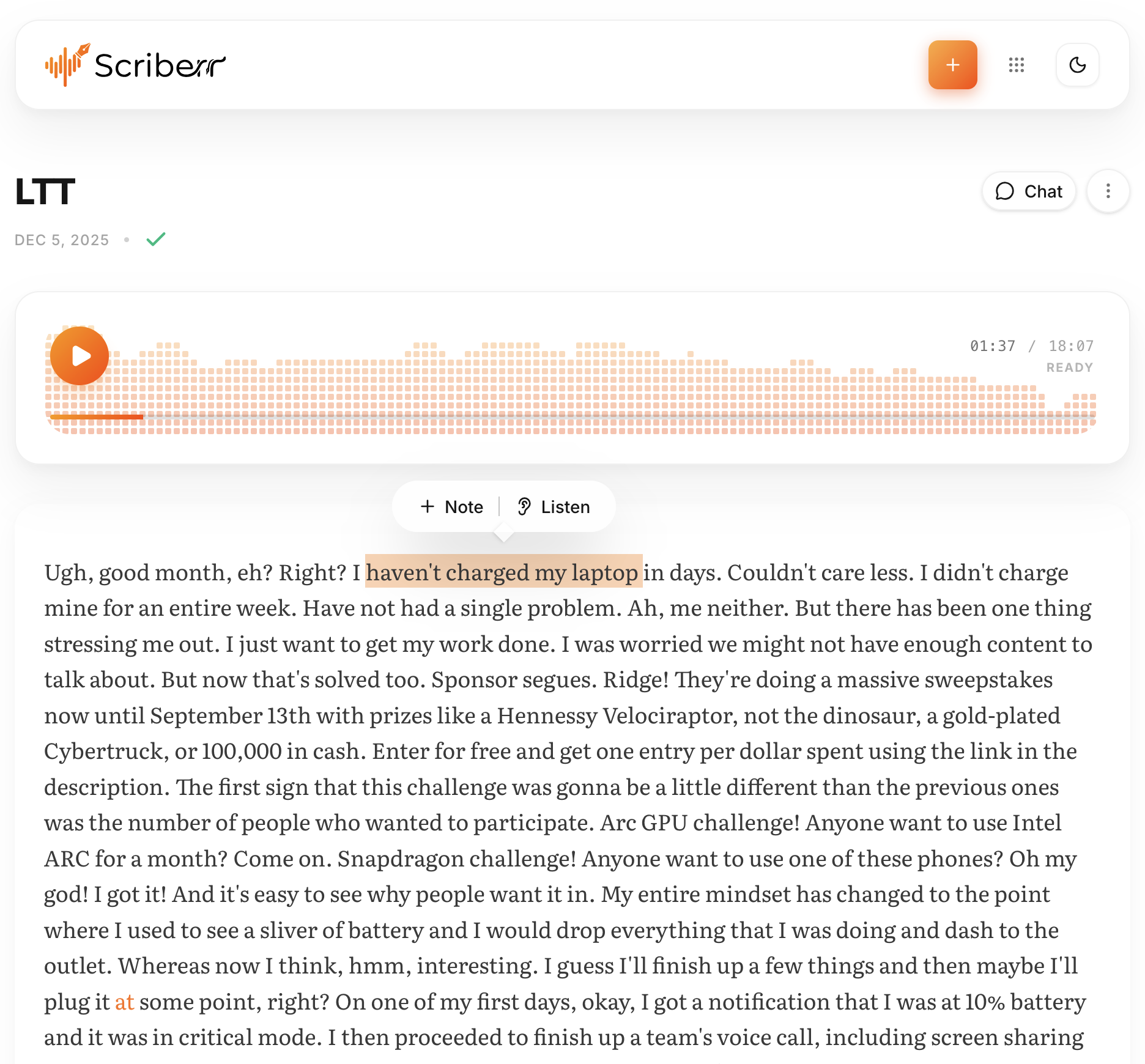 Scriberr screenshot