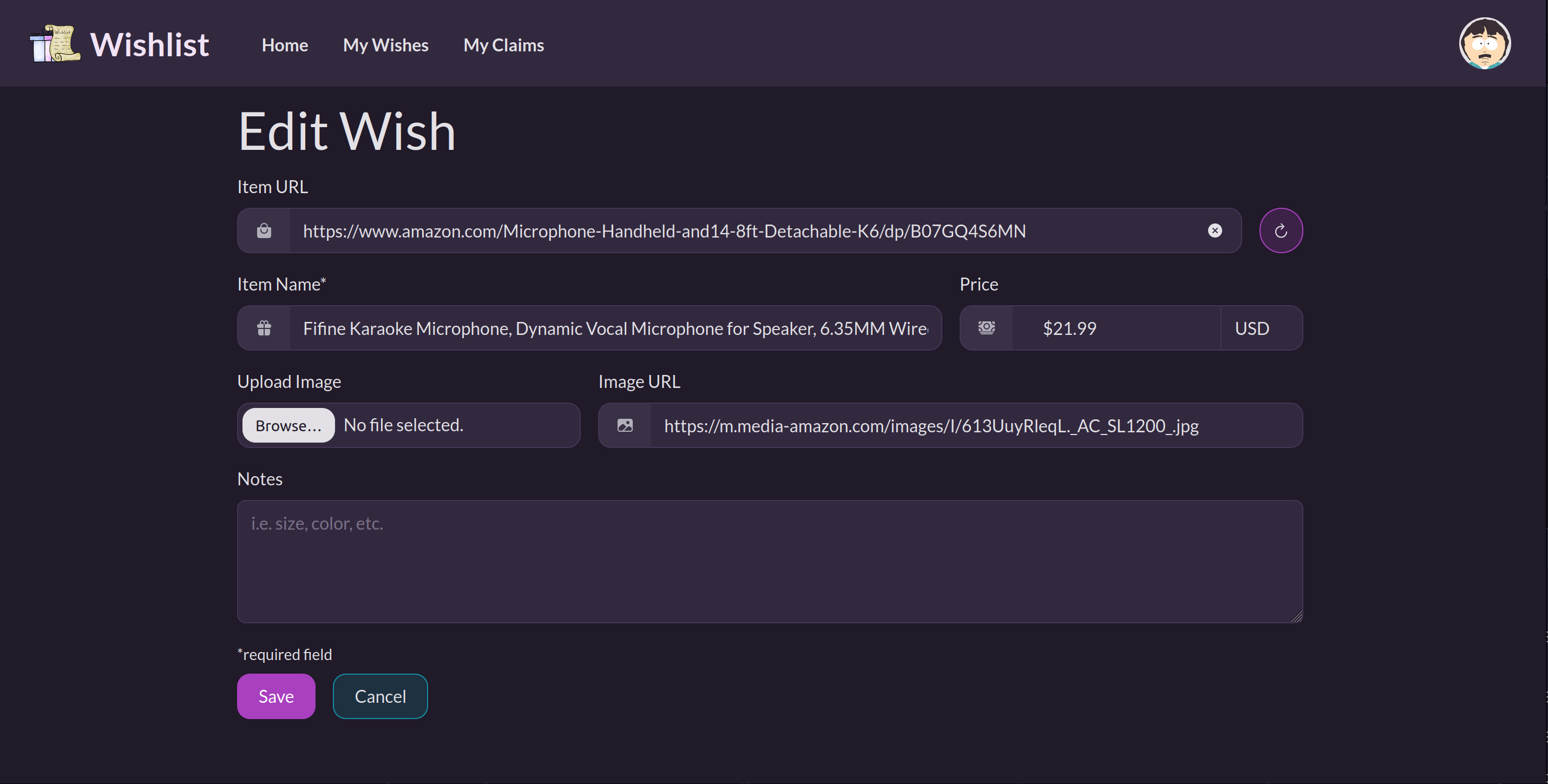 Wishlist screenshot